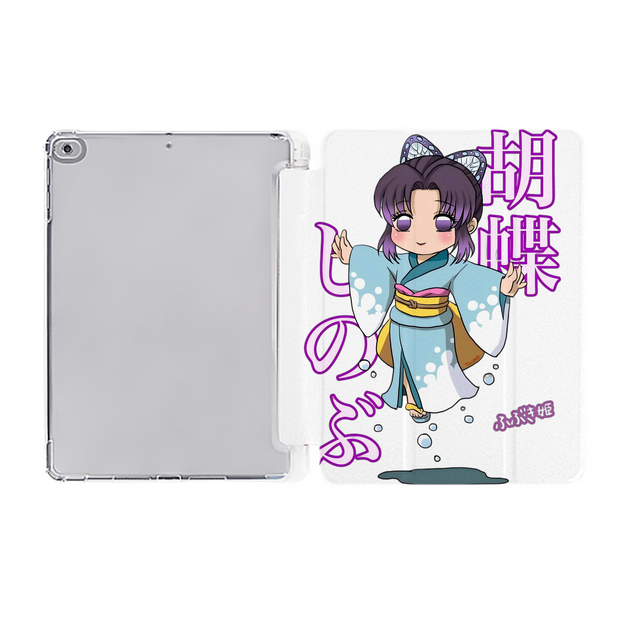 （画像用） 鬼滅の刃（きめつのやいば）蟲柱-胡蝶 しのぶ／こちょう しのぶ Kochou Shinobu IPad ケース ペン収納付き 三つ折りスタンド PUレザー×シリコン 対応機種9.5/10.5/10.9インチ